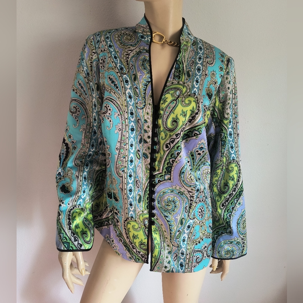 JS Collections Silk Paisley Print Women's Jacket Blazer Large Plus Size